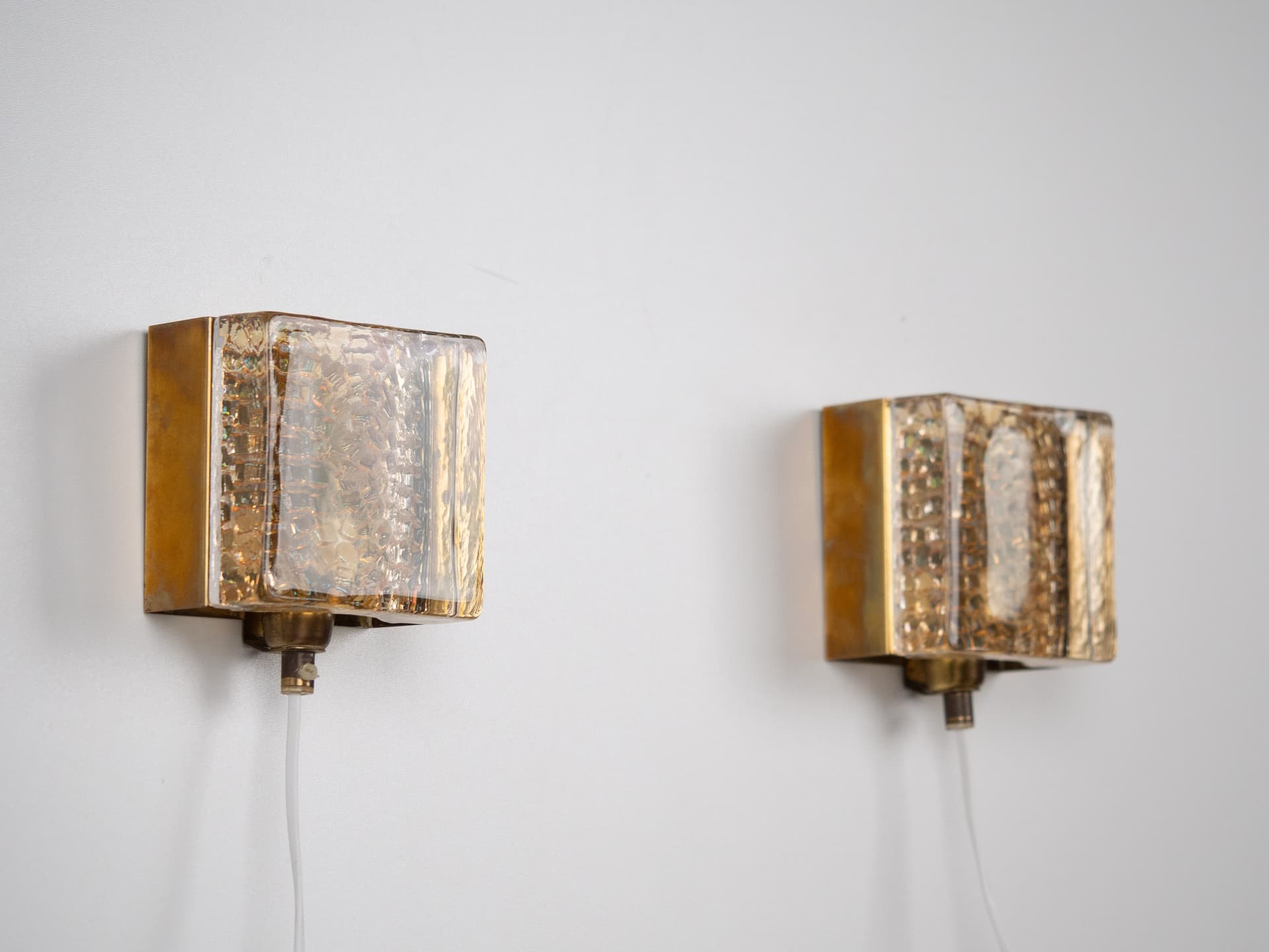 Pair of wall sconces Maritim, gold brass, transparent glass, Vitrika, Denmark, 1960s. - 306559
