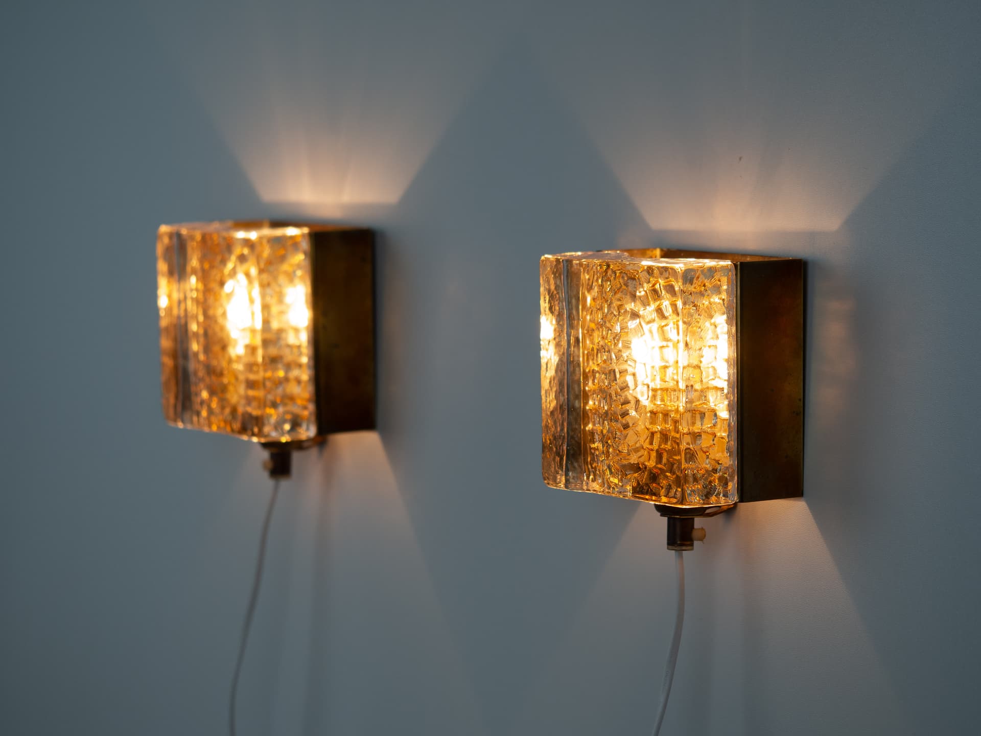 Pair of wall sconces Maritim, gold brass, transparent glass, Vitrika, Denmark, 1960s. - 306566