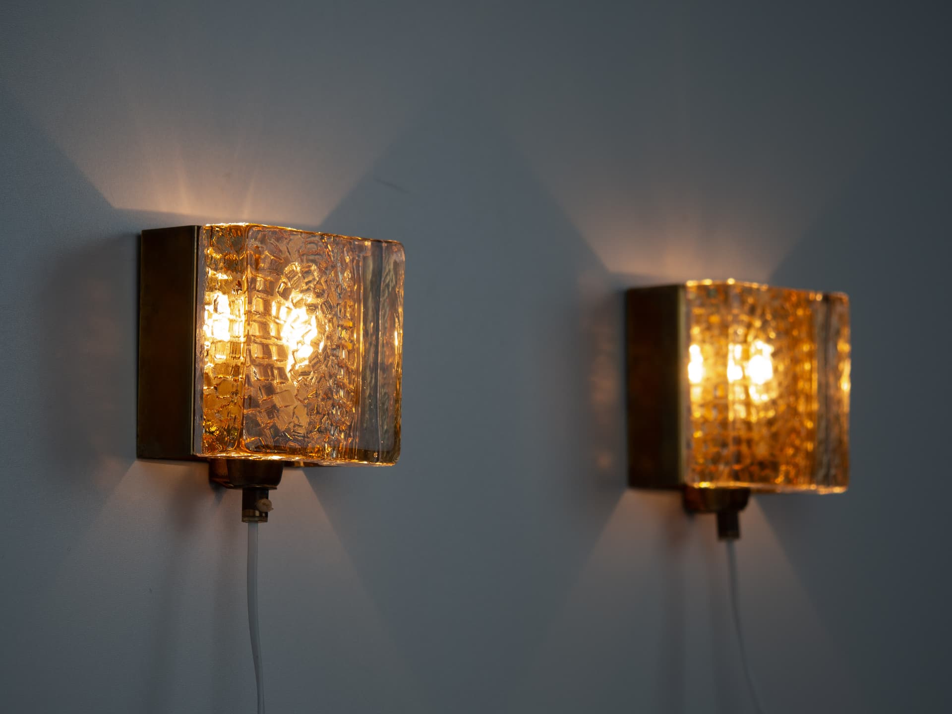 Pair of wall sconces Maritim, gold brass, transparent glass, Vitrika, Denmark, 1960s. - 306563