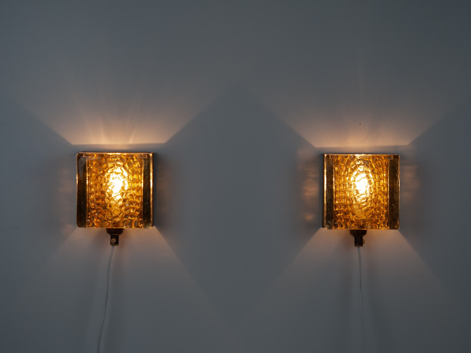 Pair of wall sconces Maritim, gold brass, transparent glass, Vitrika, Denmark, 1960s. - 306562