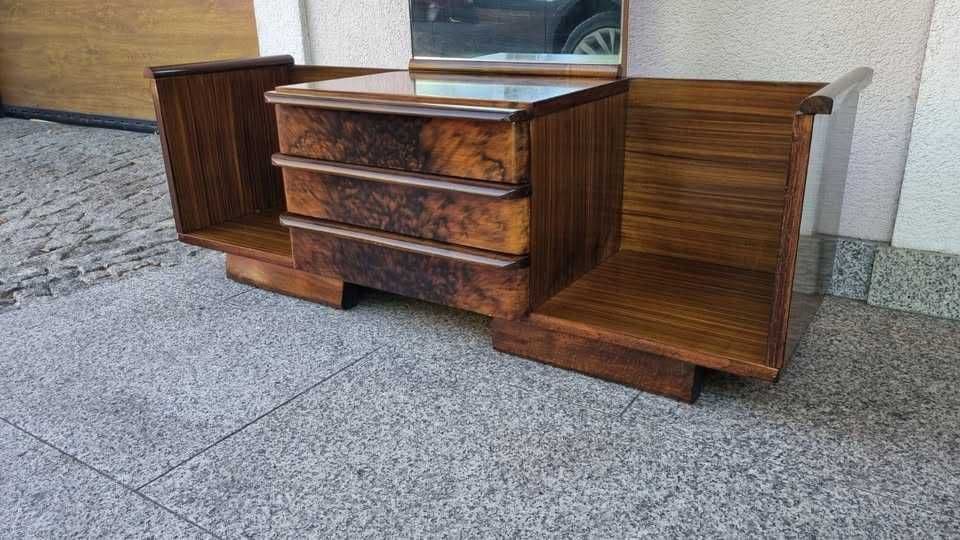 Dressing Table Art Deco, brown wood, glass, Tatra Nabytok, Czechoslovakia, 1940s. - 306713