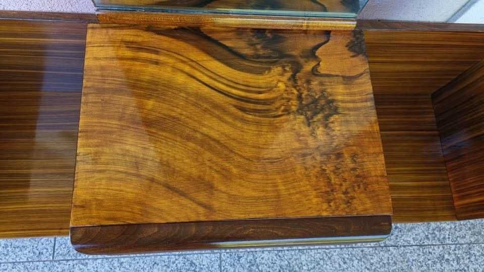 Dressing Table Art Deco, brown wood, glass, Tatra Nabytok, Czechoslovakia, 1940s. - 306714