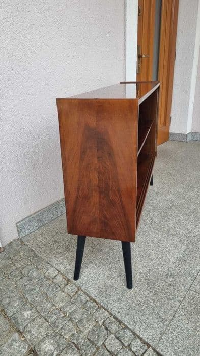 Cabinet Bookcase, walnut brown, black legs, Poland, 1960s. - 306677