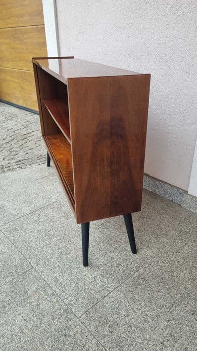 Cabinet Bookcase, walnut brown, black legs, Poland, 1960s. - 306678