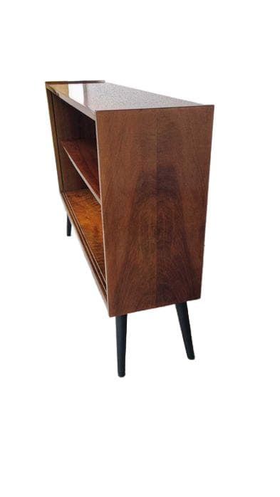 Cabinet Bookcase, walnut brown, black legs, Poland, 1960s.
