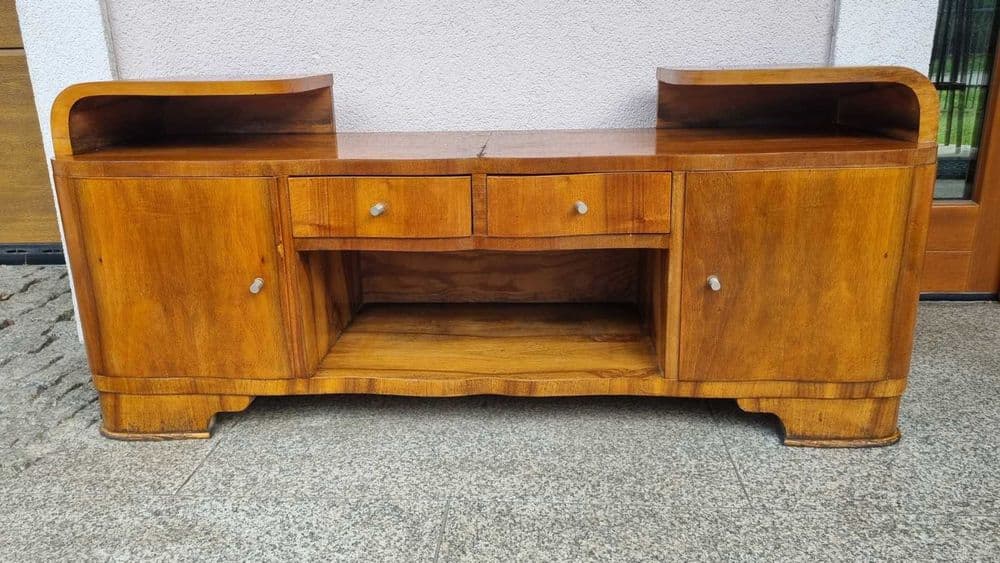 Dressing Table Art Deco, brown, walnut veneer, glass, Poland, 1950s - 306669