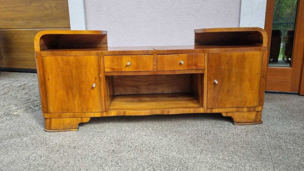 Dressing Table Art Deco, brown, walnut veneer, glass, Poland, 1950s - 306668