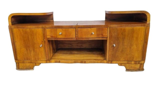 Dressing Table Art Deco, brown, walnut veneer, glass, Poland, 1950s - DIMENSION