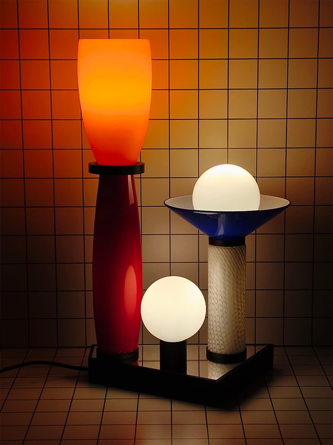 Table lamp FUTURA I, NO BEIGE FEELINGS, glass, acrylic orange red white blue transparent black, by K. Wyżyński, NO BEIGE FEELINGS - 306590
