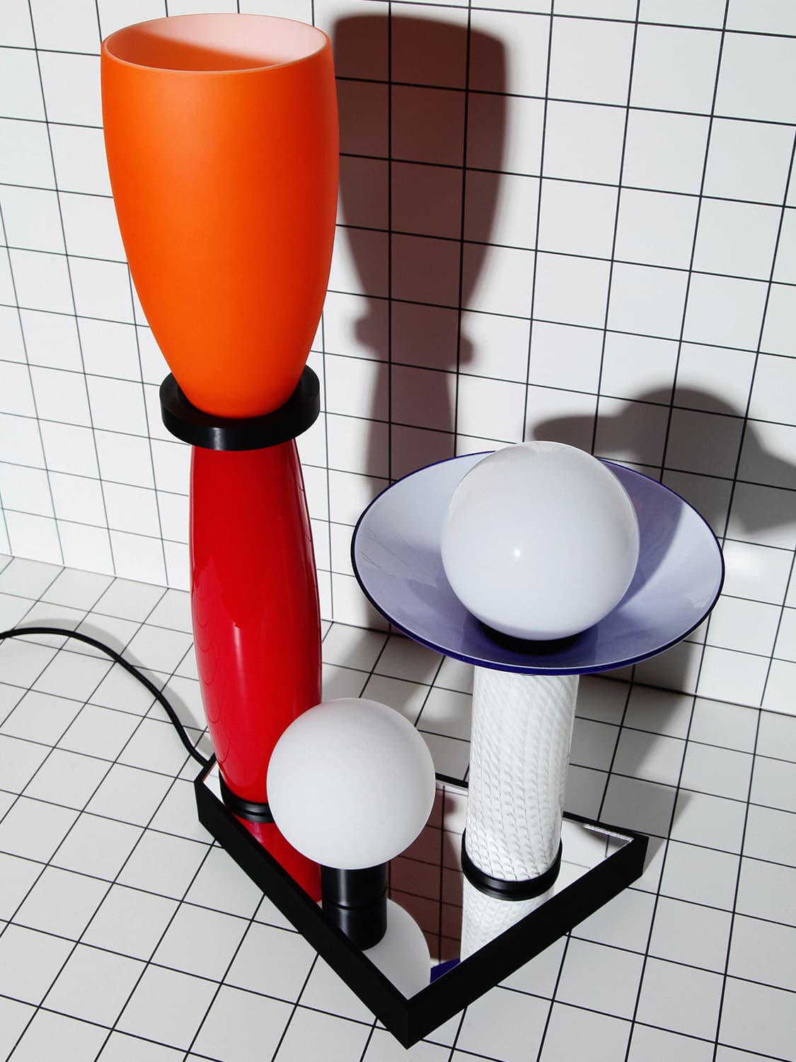Table lamp FUTURA I, NO BEIGE FEELINGS, glass, acrylic orange red white blue transparent black, by K. Wyżyński, NO BEIGE FEELINGS - 306589