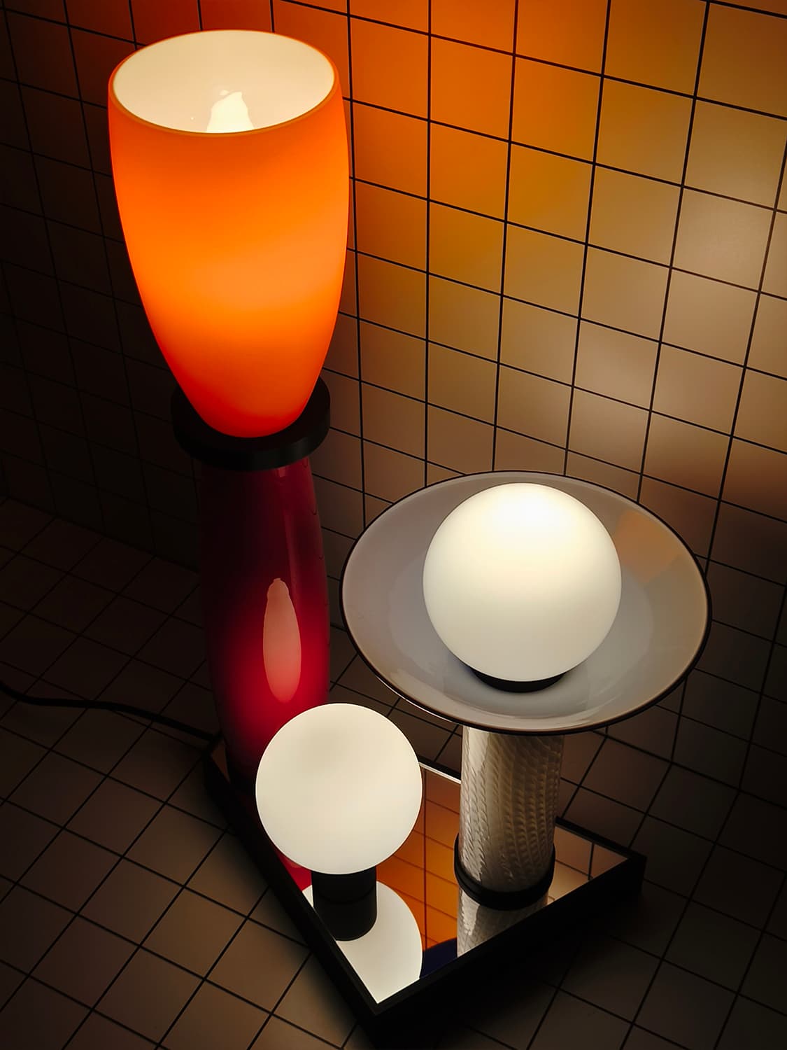 Table lamp FUTURA I, NO BEIGE FEELINGS, glass, acrylic orange red white blue transparent black, by K. Wyżyński, NO BEIGE FEELINGS - 306592