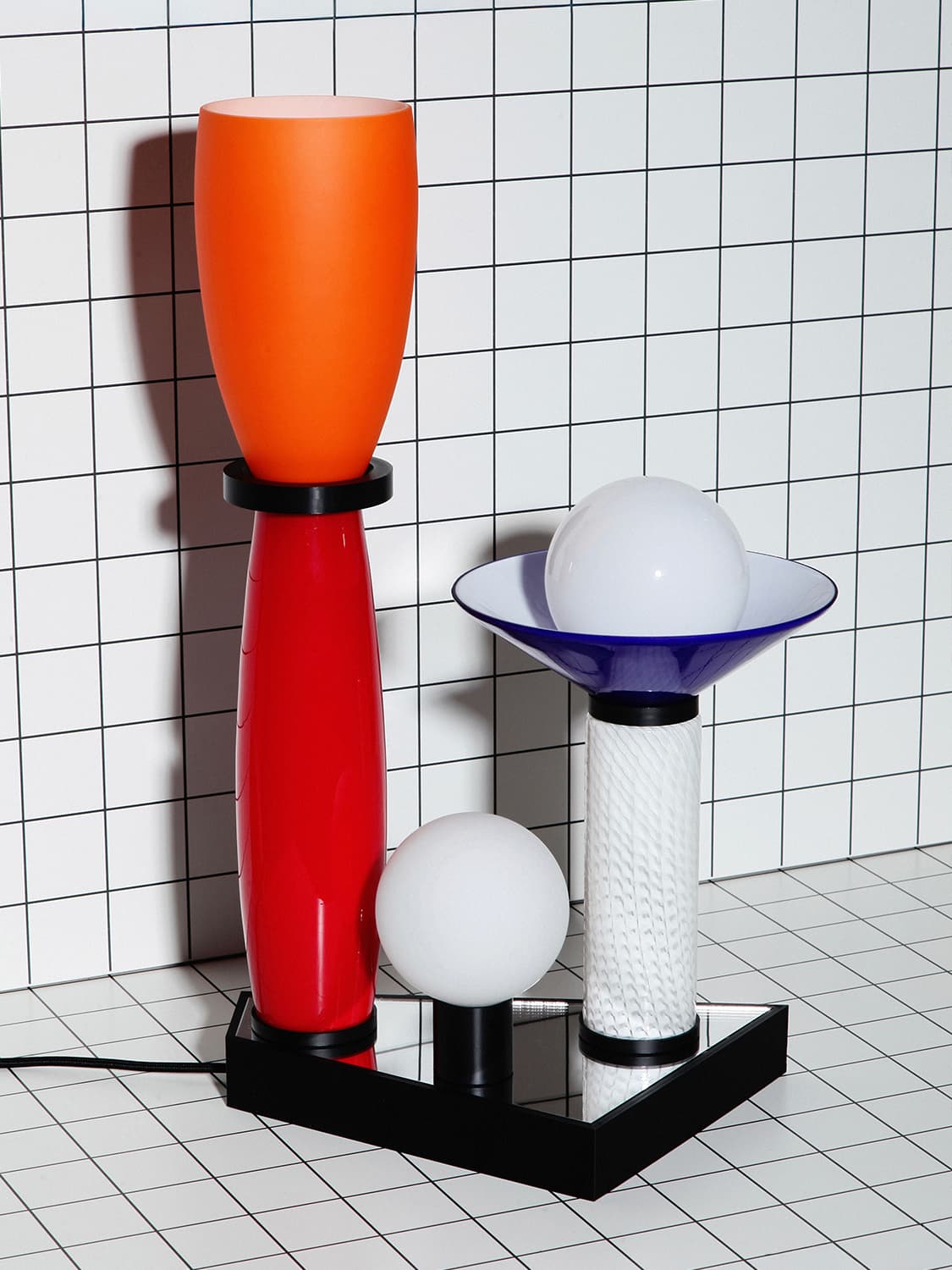 Table lamp FUTURA I, NO BEIGE FEELINGS, glass, acrylic orange red white blue transparent black, by K. Wyżyński, NO BEIGE FEELINGS - 306591