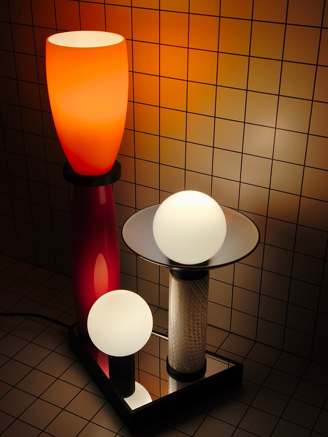 Table lamp FUTURA I, NO BEIGE FEELINGS, glass, acrylic orange red white blue transparent black, by K. Wyżyński, NO BEIGE FEELINGS - 306593