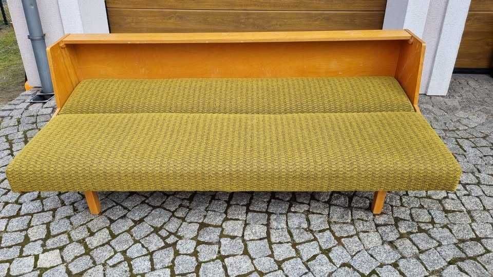 Sofa, zielony żółty, bawełna buk, Tatra Nabytok, Czechosłowacja, lata 70. - 306612