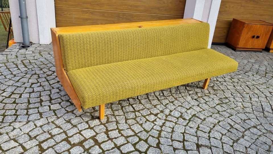 Sofa, zielony żółty, bawełna buk, Tatra Nabytok, Czechosłowacja, lata 70. - 306611