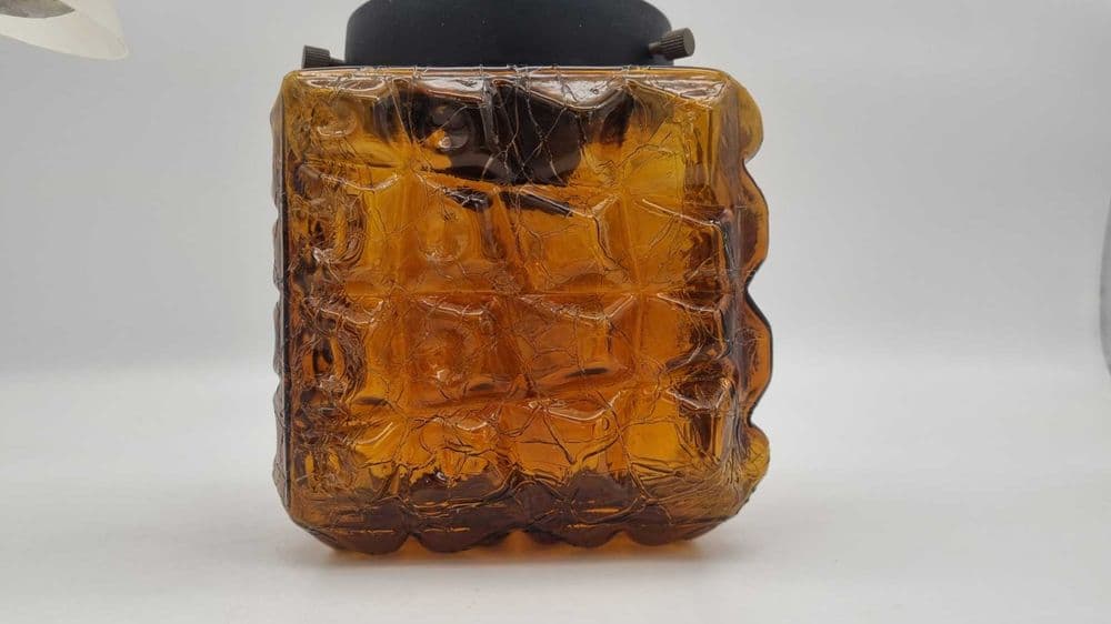 Lampa wisząca, bursztynowe szkło, metal czarny, Polska, lata 70. - 306822
