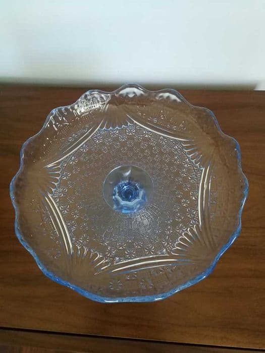 Patera Girlandy, niebieski transparentny, szkło, Ząbkowice, Polska, lata 60. - 306800