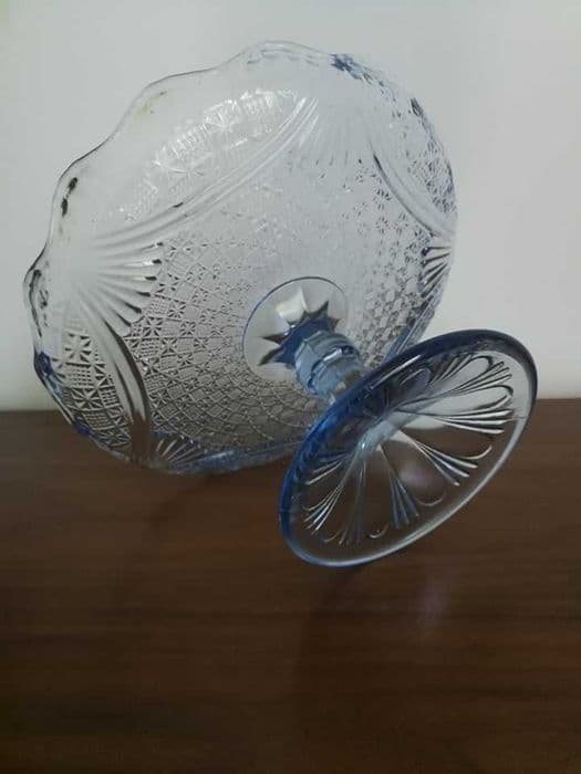 Patera Girlandy, niebieski transparentny, szkło, Ząbkowice, Polska, lata 60. - 306801