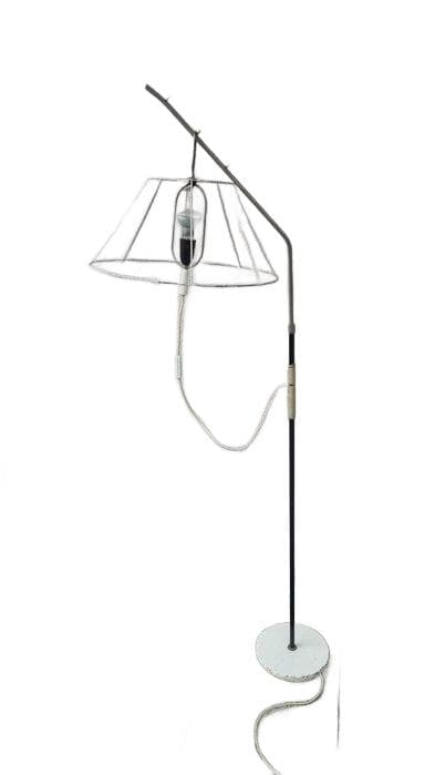 Lampa podłogowa 1225, metal czarny biały srebrny, proj. A. Gałecki, Polska, lata 60.