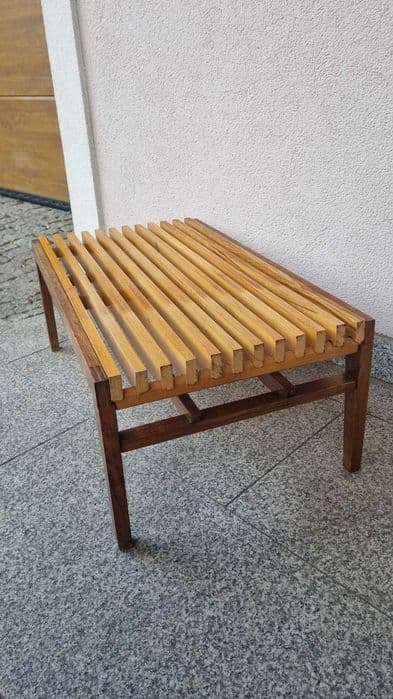 Slatted side table, brown wood, Czechoslovakia, 1970s. - 306860