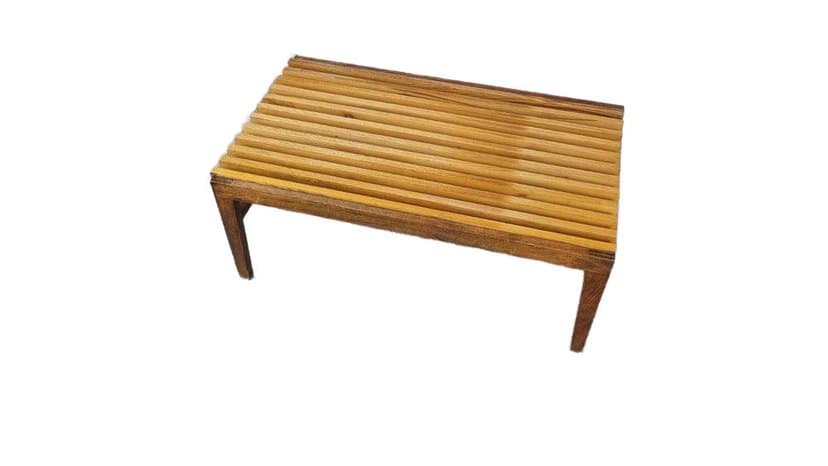 Slatted side table, brown wood, Czechoslovakia, 1970s.