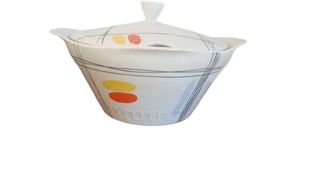 Zestaw obiadowy Millenium, biały żółty pomarańczowy czarny, porcelana, Polska, lata 60. - WYMIARY