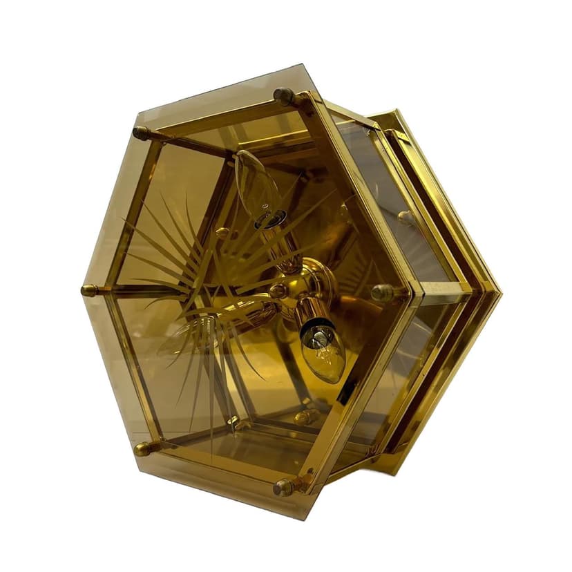 Gilded Art Deco Ceiling Lamp, Quelle, Germany, 1980s