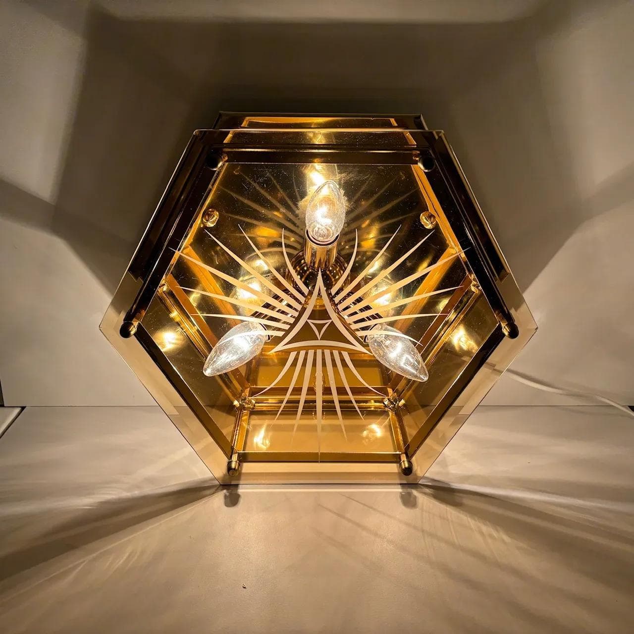 Gilded Art Deco Ceiling Lamp, Quelle, Germany, 1980s - 22481
