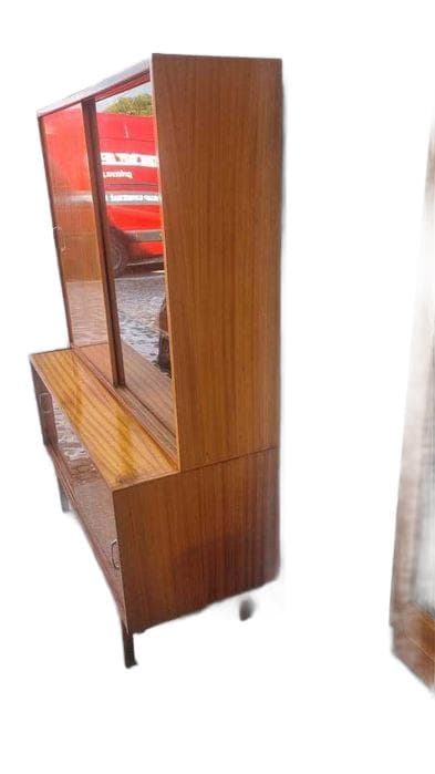 Sideboard Violetta, brown wood veneer, glass, Poland, 1960s. - 306850