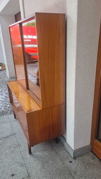 Sideboard Violetta, brown wood veneer, glass, Poland, 1960s. - 306852
