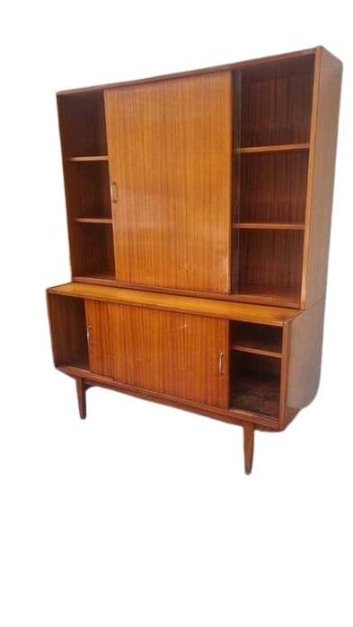 Sideboard Violetta, brown wood veneer, glass, Poland, 1960s.