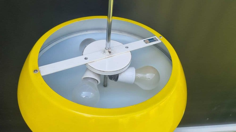 Flush Mount/Sconce UFO, yellow, white acrylic, silver metal, by J. Hurka, Czechoslovakia, 1970s. - 307046