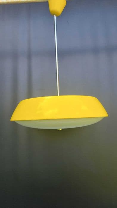 Flush Mount/Sconce UFO, yellow, white acrylic, silver metal, by J. Hurka, Czechoslovakia, 1970s. - 307047