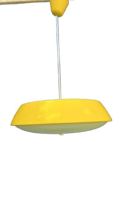 Flush Mount/Sconce UFO, yellow, white acrylic, silver metal, by J. Hurka, Czechoslovakia, 1970s.