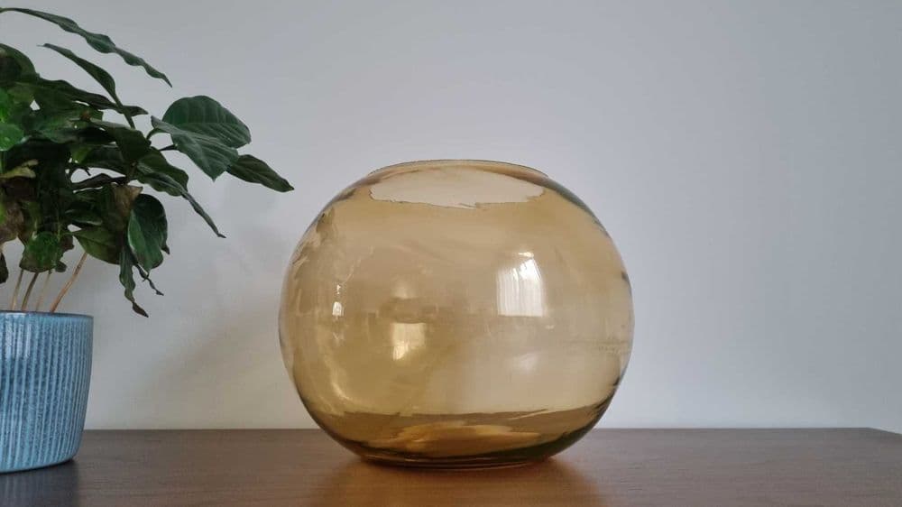 Wazon kula, żółty transparentny, szkło, Czechosłowacja, lata 70. - 307040