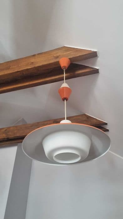 Lampa wisząca, Mid-Century Modern, pomarańczowy biały, szkło metal, Czechosłowacja, lata 60. - 307029