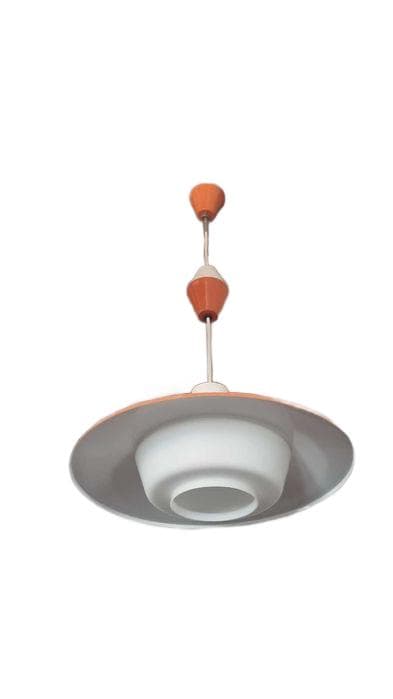 Lampa wisząca, Mid-Century Modern, pomarańczowy biały, szkło metal, Czechosłowacja, lata 60.