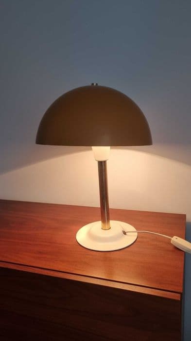 Table lamp Grzybek, orange, metal brass, Polam Poznań, Poland, 1970s. - 307025
