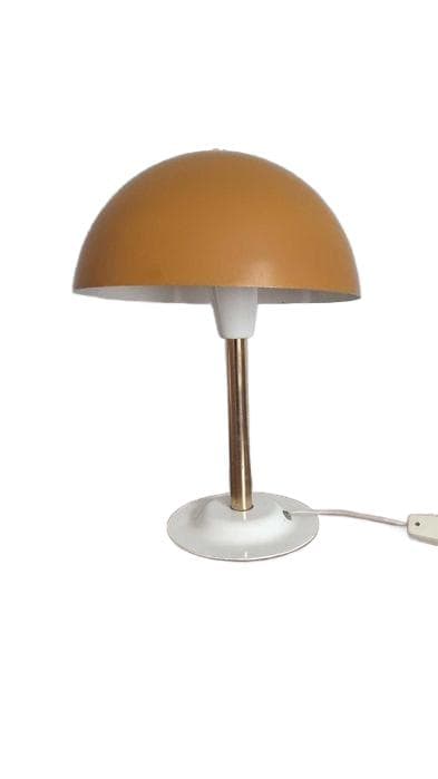 Lampa stołowa Grzybek, pomarańczowy, metal mosiądz, Polam Poznań, Polska, lata 70.