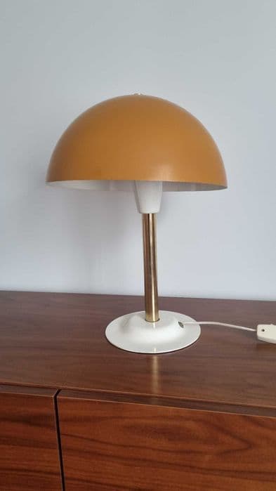 Table lamp Grzybek, orange, metal brass, Polam Poznań, Poland, 1970s. - 307026