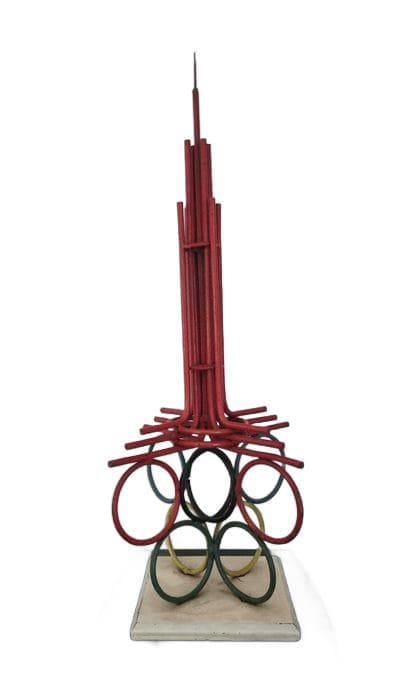 Olympic Sculpture, Moscow 1980, red, blue, yellow, black, green, white, metal, Poland, 1970s.