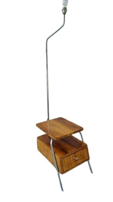 Lampa podłogowa ze stolikiem TYP LG-01, brązowy fornir, chrom, Polska, lata 50. - WYMIARY
