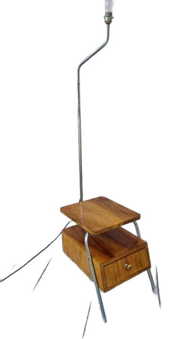 Lampa podłogowa ze stolikiem TYP LG-01, brązowy fornir, chrom, Polska, lata 50. - 306961