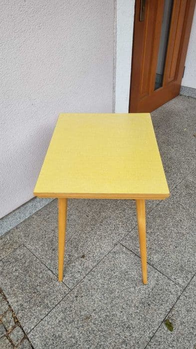 Rotating side table, yellow, wood, Czechoslovakia, 1960s. - 306953