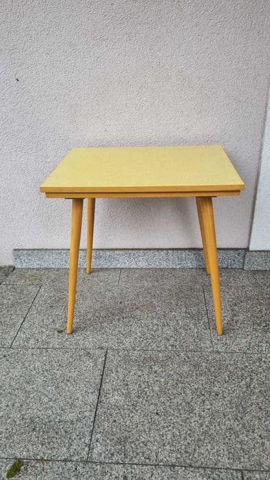 Rotating side table, yellow, wood, Czechoslovakia, 1960s. - 306954