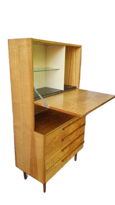 Highboard Sideboard, light walnut, glass, UP Závody, Czechoslovakia, 1960s.