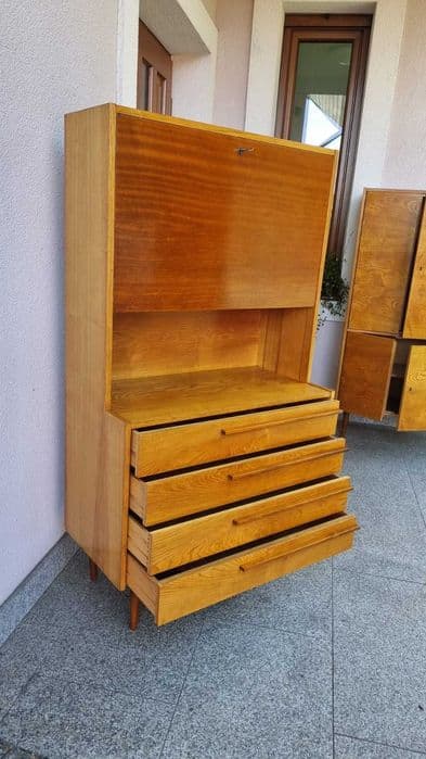 Highboard Sideboard, light walnut, glass, UP Závody, Czechoslovakia, 1960s. - 306950