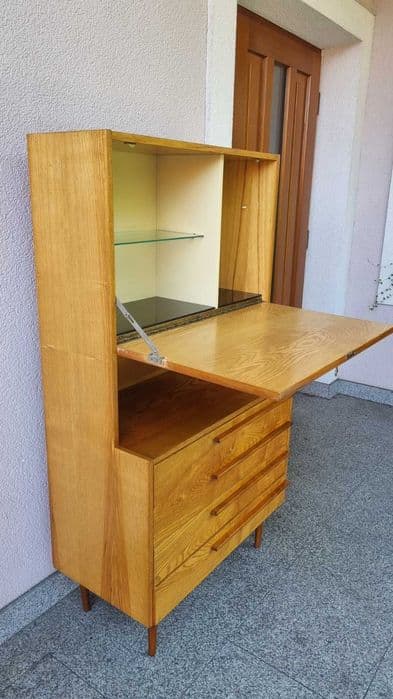 Highboard Sideboard, light walnut, glass, UP Závody, Czechoslovakia, 1960s. - 306951