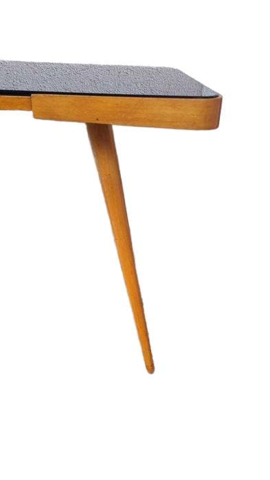 Coffee table, transparent black glass, brown wood, by J. Jiroutek, Czechoslovakia, 1970s. - 306943