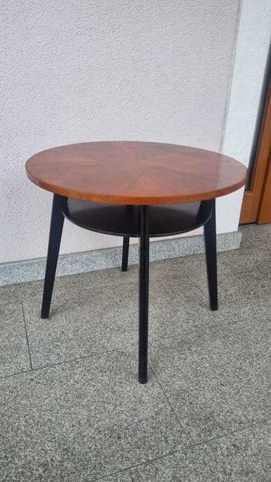 Side table with shelf, brown walnut, black wood, Jitona, Czechoslovakia, 1960s. - 306942